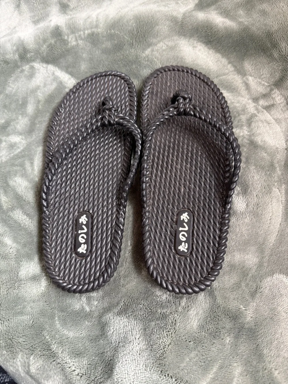 Black Rope-Style Flip Flop Sandals
